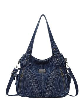 Angel Kiss Denim Blue Women's Shoulder Bag with Braided Detail